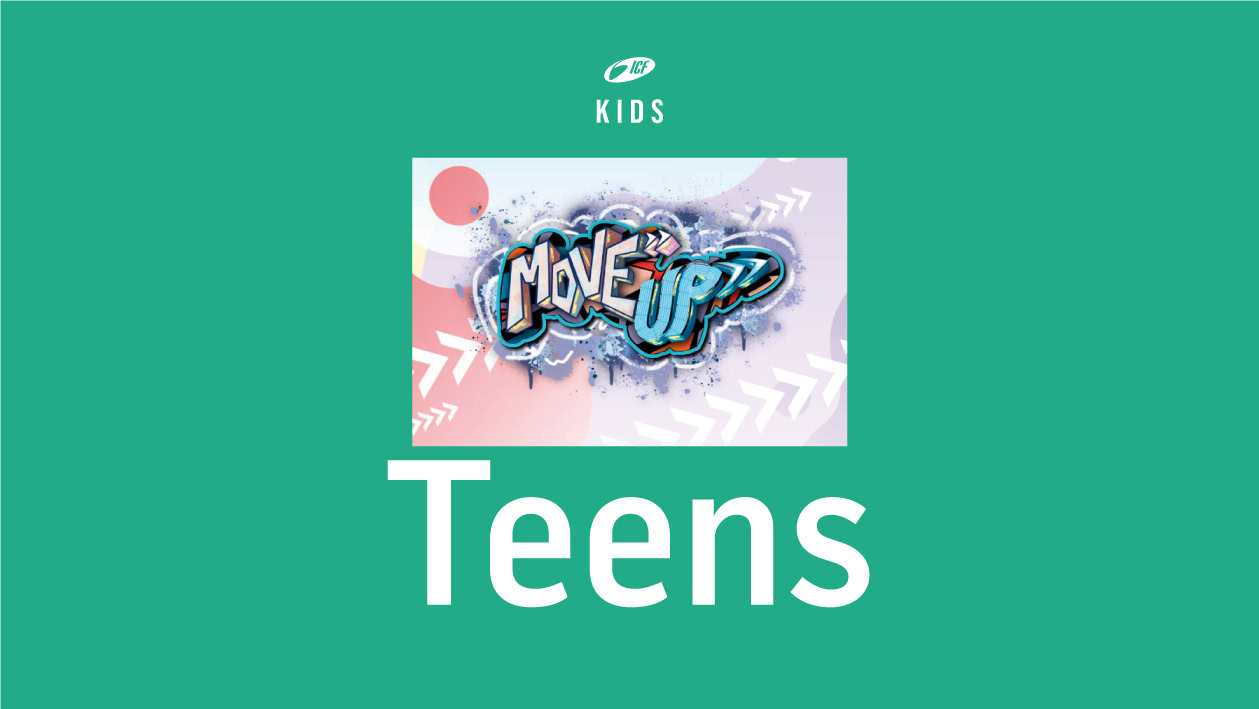 Grafisches Logo mit dem Text "Move Up" in Graffiti-Stil, umgeben von bunten Formen.