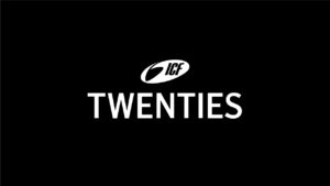 ICF TWENTIES Logo mit weißem Text und Symbol auf schwarzem Hintergrund.