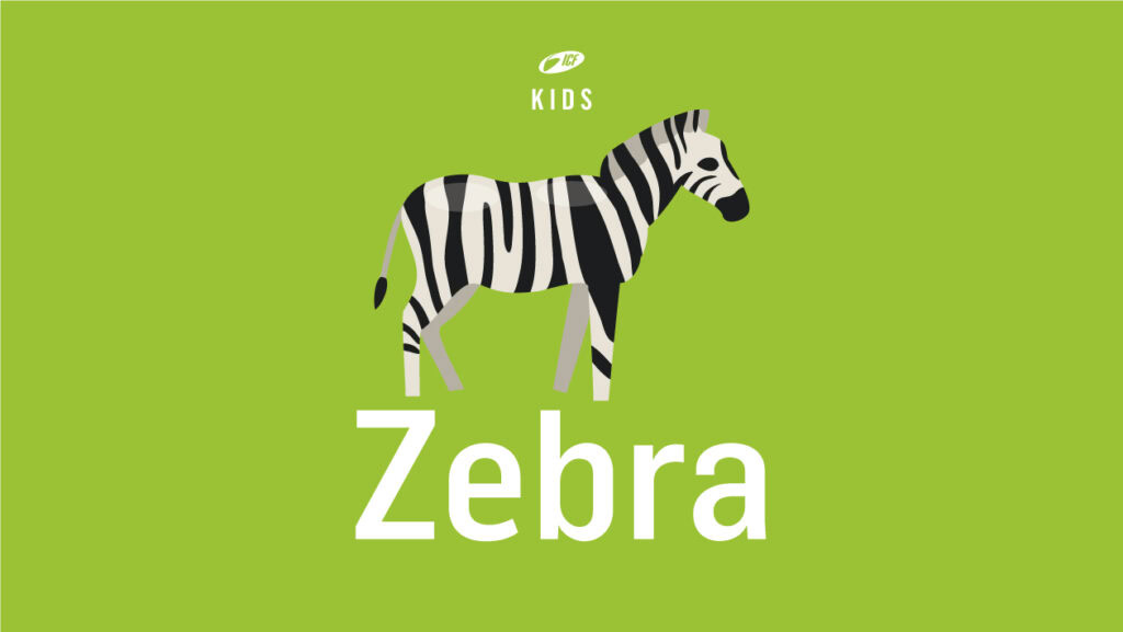 Zebra auf grünem Hintergrund, kindgerecht gestaltet.