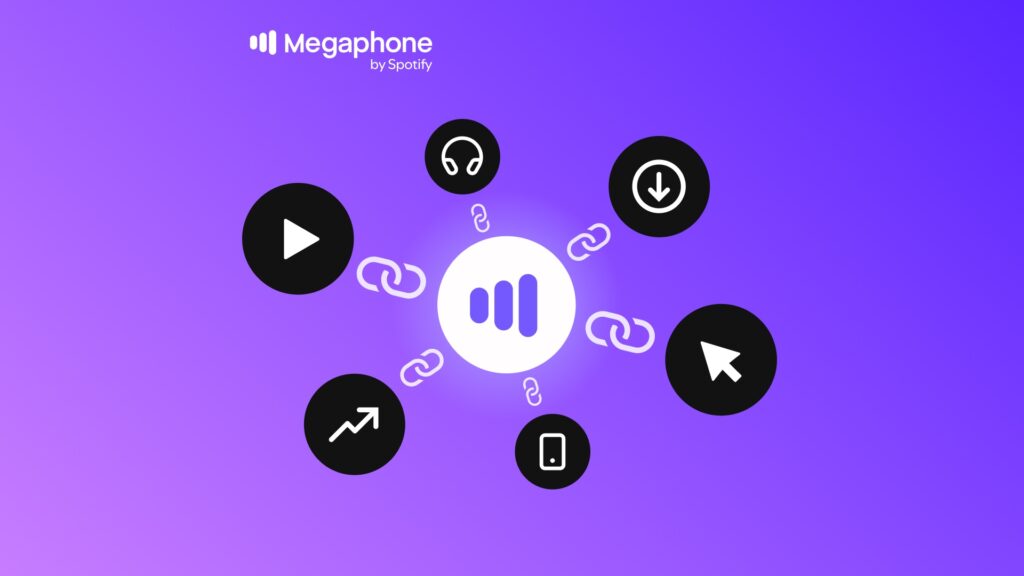 Spotify megaphones with connected podcast icons