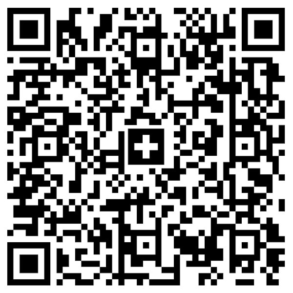 QR-Code mit Pluszeichen in der Mitte, schwarz-weiß.