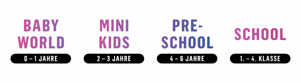 Kinder spielen im Innenraum, einige sitzen auf bunten Matten.